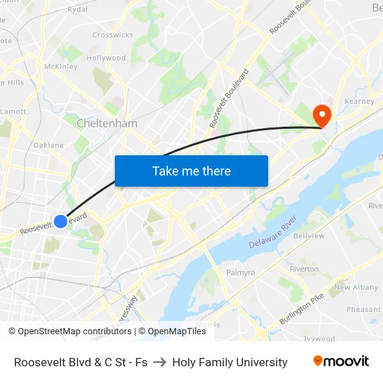 Roosevelt Blvd & C St - Fs to Holy Family University map