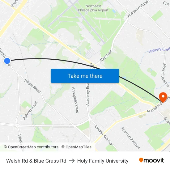 Welsh Rd & Blue Grass Rd to Holy Family University map