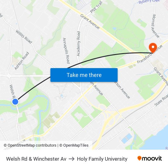 Welsh Rd & Winchester Av to Holy Family University map