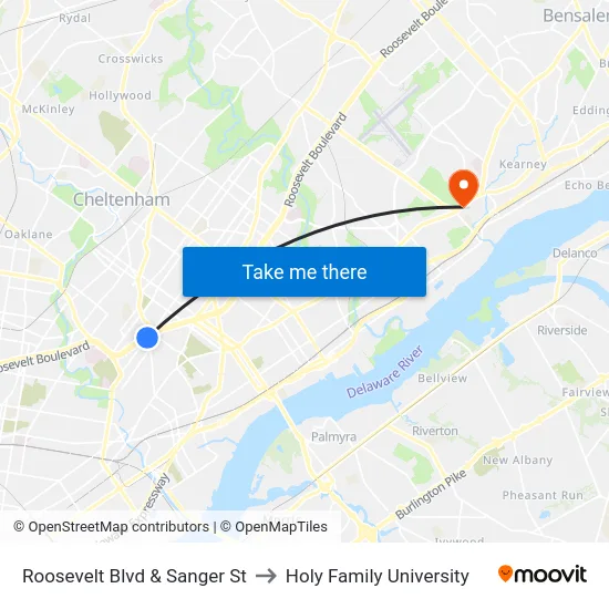 Roosevelt Blvd & Sanger St to Holy Family University map