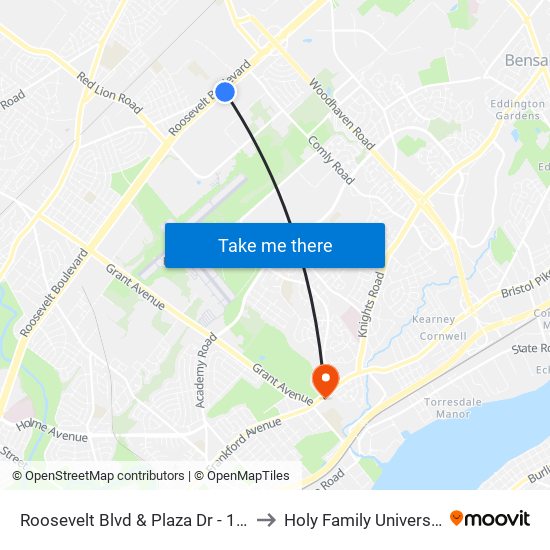 Roosevelt Blvd & Plaza Dr - 1 Fs to Holy Family University map