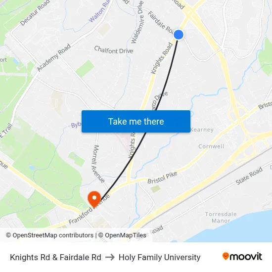 Knights Rd & Fairdale Rd to Holy Family University map