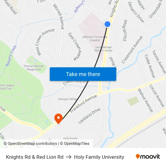 Knights Rd & Red Lion Rd to Holy Family University map