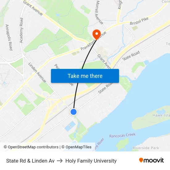 State Rd & Linden Av to Holy Family University map