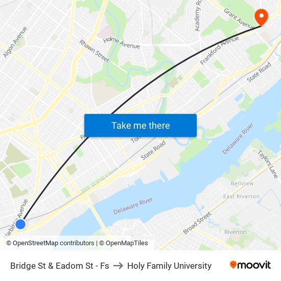 Bridge St & Eadom St - Fs to Holy Family University map