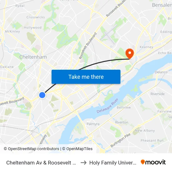 Cheltenham Av & Roosevelt Blvd to Holy Family University map