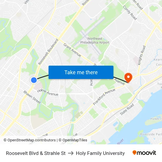 Roosevelt Blvd & Strahle St to Holy Family University map