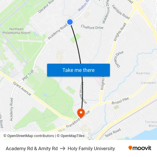 Academy Rd & Amity Rd to Holy Family University map