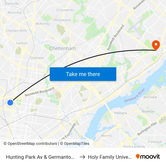 Hunting Park Av & Germantown Av to Holy Family University map
