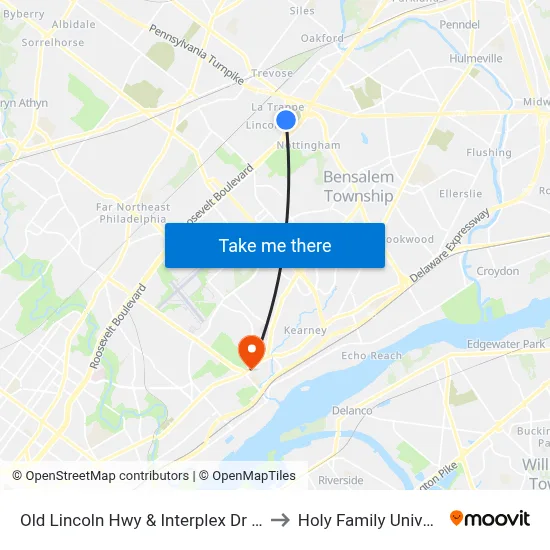 Old Lincoln Hwy & Interplex Dr - Mbfs to Holy Family University map