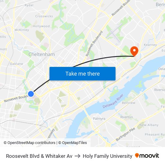 Roosevelt Blvd & Whitaker Av to Holy Family University map