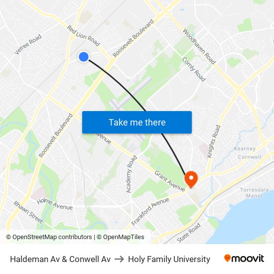 Haldeman Av & Conwell Av to Holy Family University map