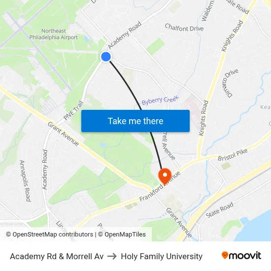 Academy Rd & Morrell Av to Holy Family University map