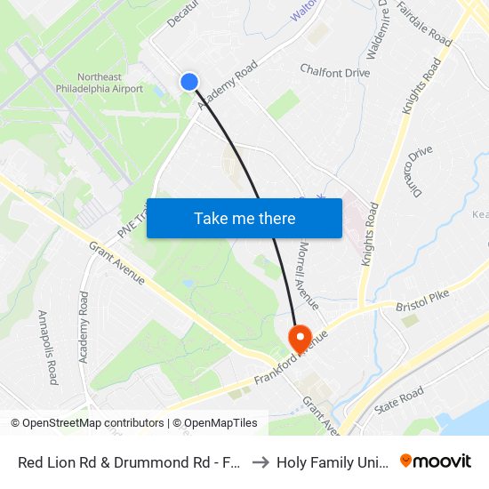 Red Lion Rd & Drummond Rd - FS Route 50 to Holy Family University map