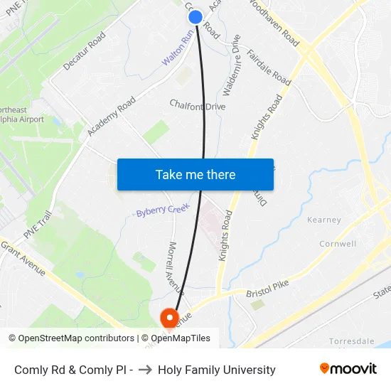 Comly Rd & Comly Pl - to Holy Family University map