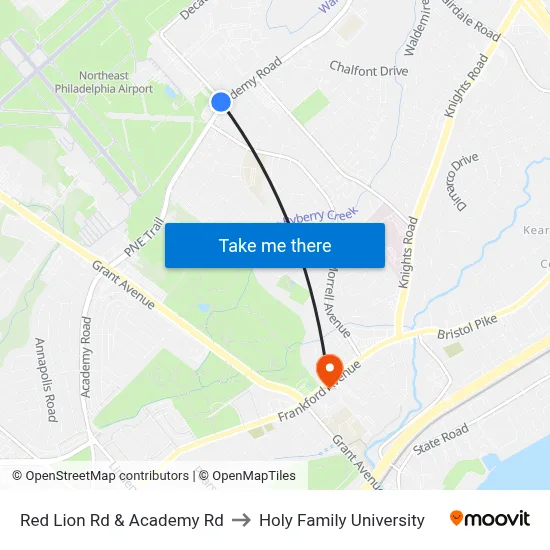 Red Lion Rd & Academy Rd to Holy Family University map