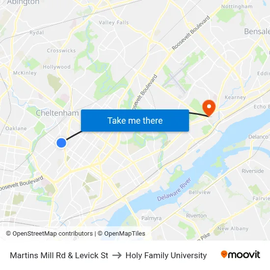 Martins Mill Rd & Levick St to Holy Family University map