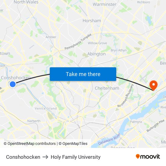 Conshohocken to Holy Family University map