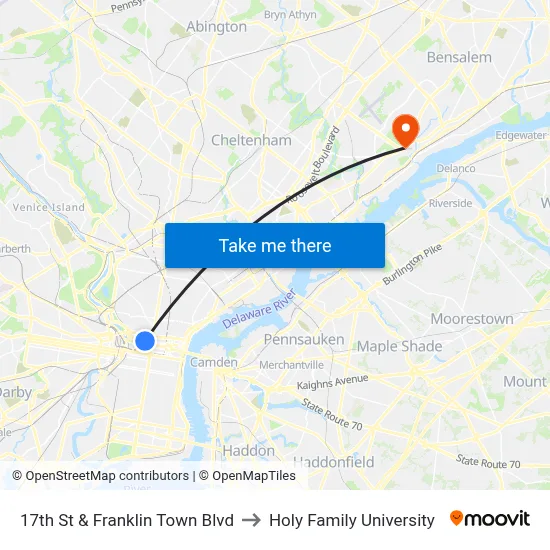 17th St & Franklin Town Blvd to Holy Family University map