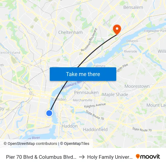 Pier 70 Blvd & Columbus Blvd - Fs to Holy Family University map