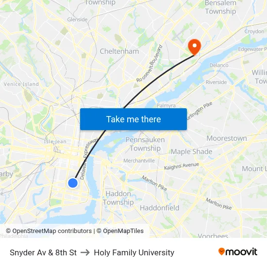 Snyder Av & 8th St to Holy Family University map