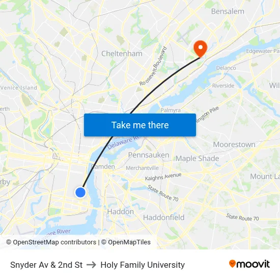 Snyder Av & 2nd St to Holy Family University map