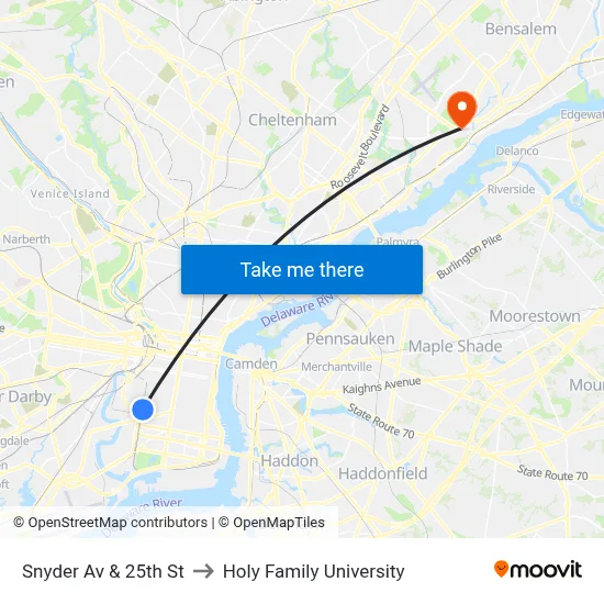 Snyder Av & 25th St to Holy Family University map