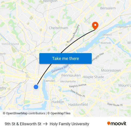 9th St & Ellsworth St to Holy Family University map