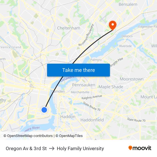 Oregon Av & 3rd St to Holy Family University map