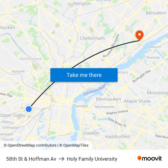 58th St & Hoffman Av to Holy Family University map