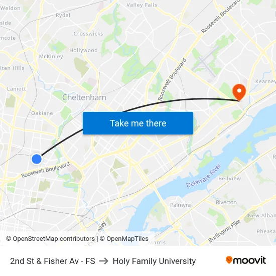 2nd St & Fisher Av - FS to Holy Family University map