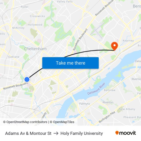 Adams Av & Montour St to Holy Family University map