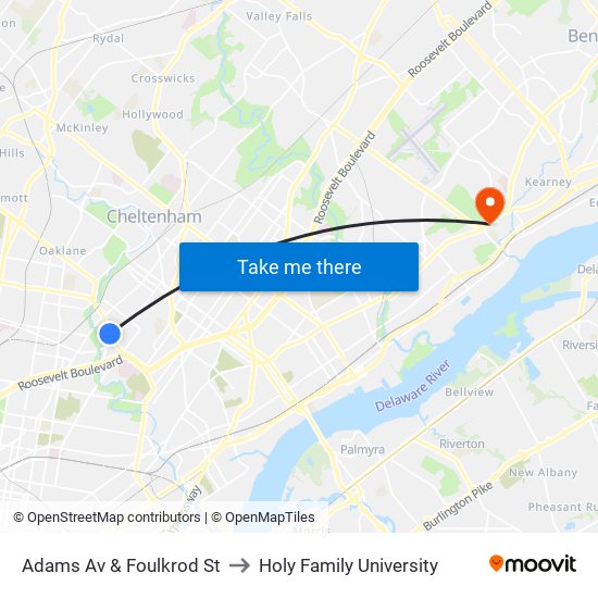 Adams Av & Foulkrod St to Holy Family University map