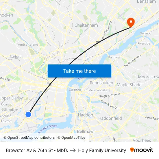 Brewster Av & 76th St - Mbfs to Holy Family University map