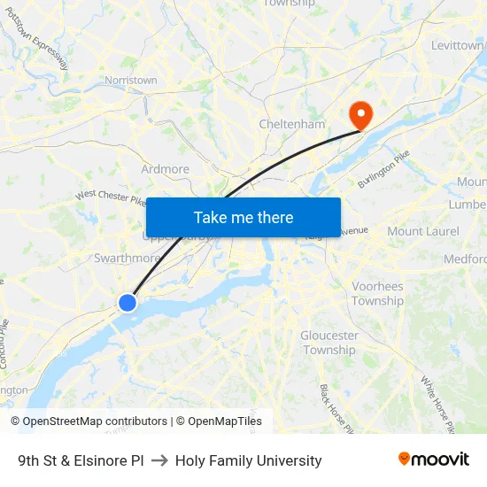 9th St & Elsinore Pl to Holy Family University map