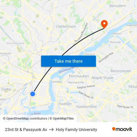 23rd St & Passyunk Av to Holy Family University map