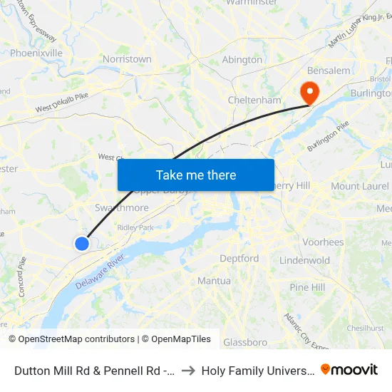 Dutton Mill Rd & Pennell Rd - Fs to Holy Family University map