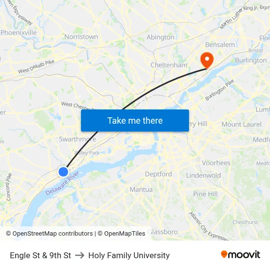 Engle St & 9th St to Holy Family University map