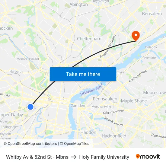 Whitby Av & 52nd St - Mbns to Holy Family University map