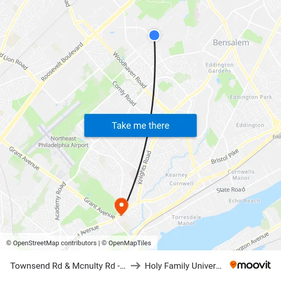 Townsend Rd & Mcnulty Rd - FS to Holy Family University map