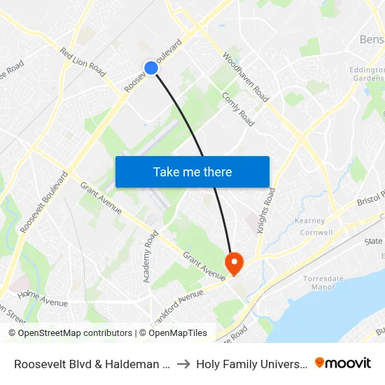 Roosevelt Blvd & Haldeman Av to Holy Family University map