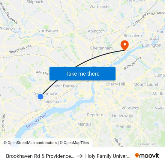 Brookhaven Rd & Providence Rd to Holy Family University map
