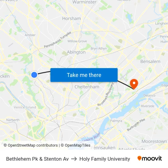 Bethlehem Pk & Stenton Av to Holy Family University map