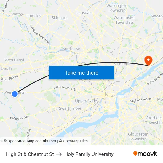 High St & Chestnut St to Holy Family University map