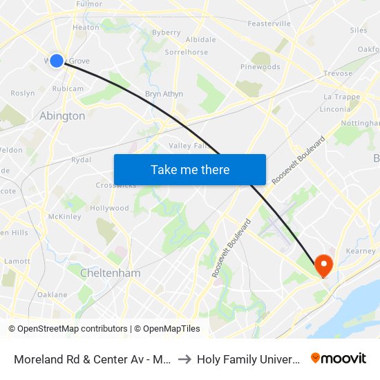 Moreland Rd & Center Av - Mbfs to Holy Family University map