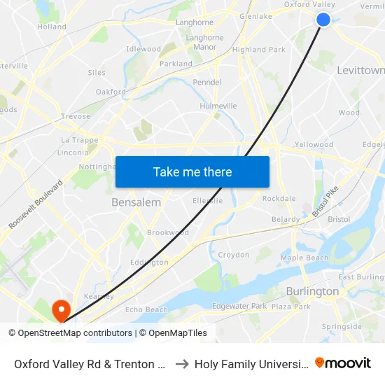 Oxford Valley Rd & Trenton Rd to Holy Family University map
