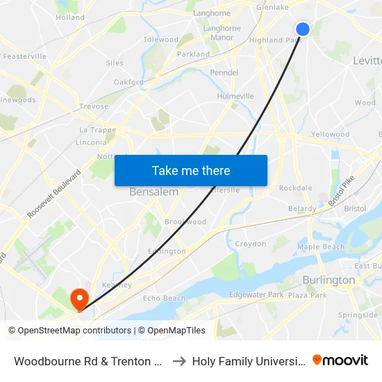 Woodbourne Rd & Trenton Rd to Holy Family University map