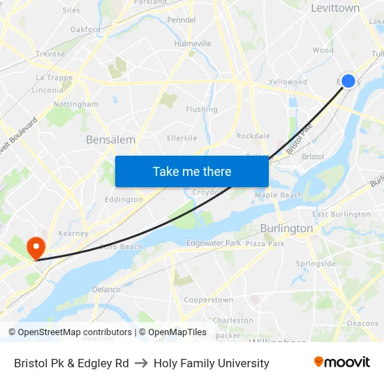 Bristol Pk & Edgley Rd to Holy Family University map