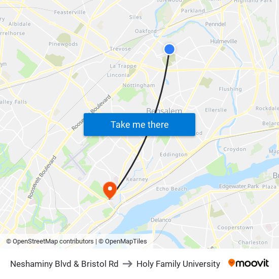 Neshaminy Blvd & Bristol Rd to Holy Family University map