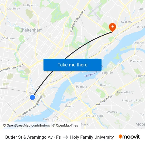 Butler St & Aramingo Av - Fs to Holy Family University map
